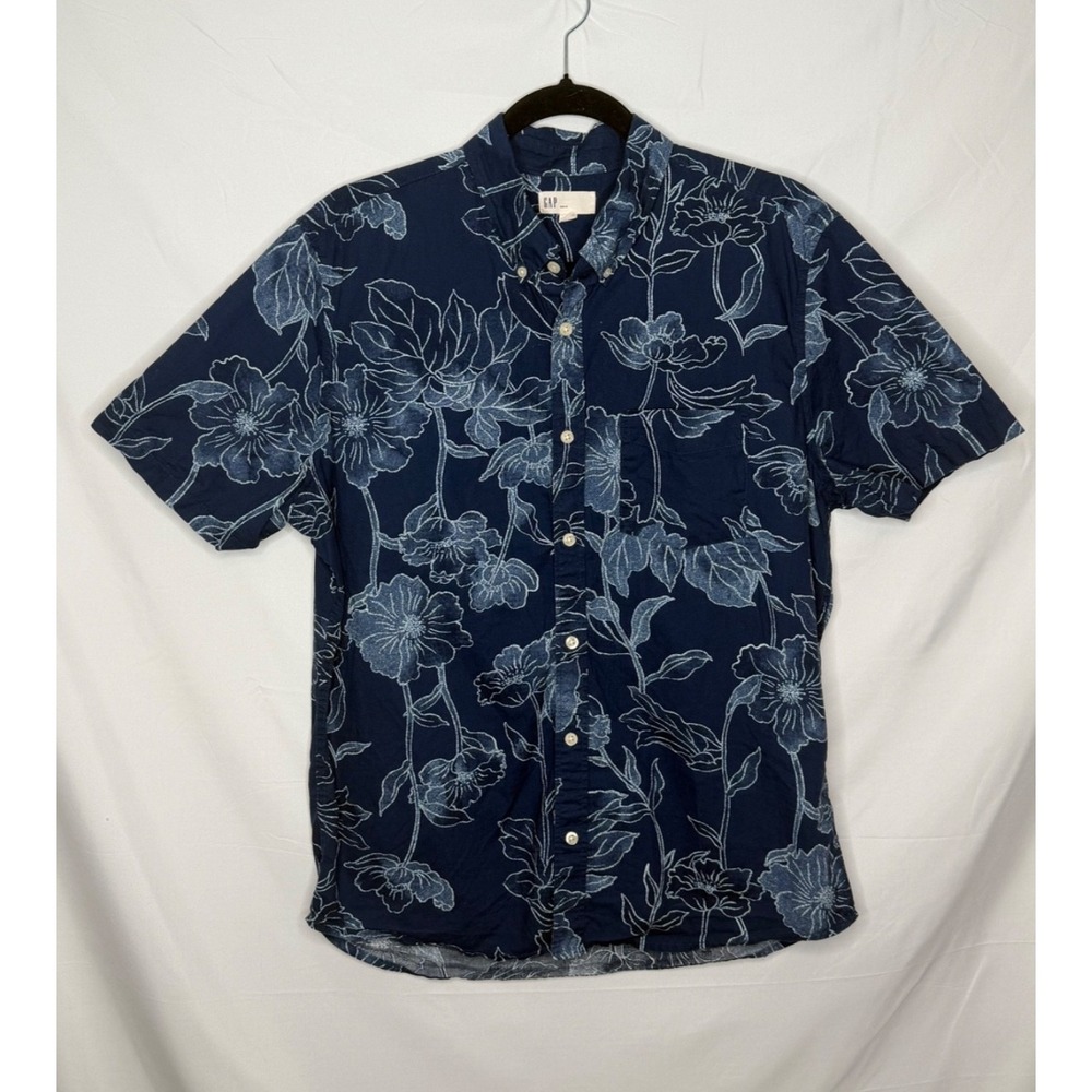 Gap Men's Blue Hawaiin Short Sleeve Shirt Small Slim Fit Color Blue July 4th